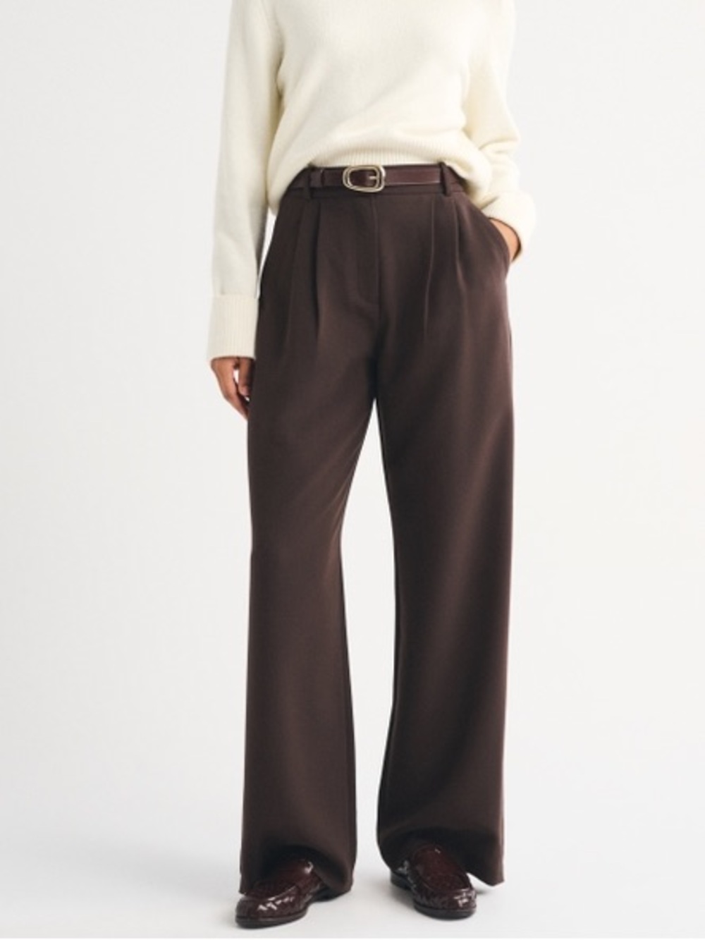 Abercrombie & Fitch Sloane Tailored Wide Leg Pant in Brown
